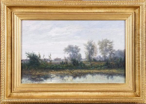 Paysage Avec Etang Et Personnages Oil Painting by Theodore Antoine Tscharner