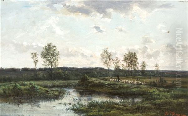 Paysage Avec Etang Et Berger Oil Painting by Theodore Antoine Tscharner