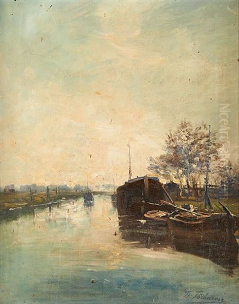 Canal Ensoleille Oil Painting by Theodore Antoine Tscharner