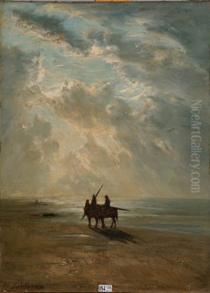 Pecheurs De Crevettes En Bord De Mer Oil Painting by Theodore Antoine Tscharner