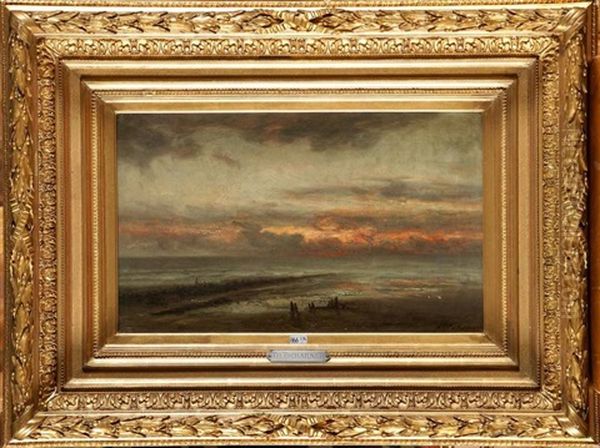 Bord De Mer Au Coucher Du Soleil Oil Painting by Theodore Antoine Tscharner