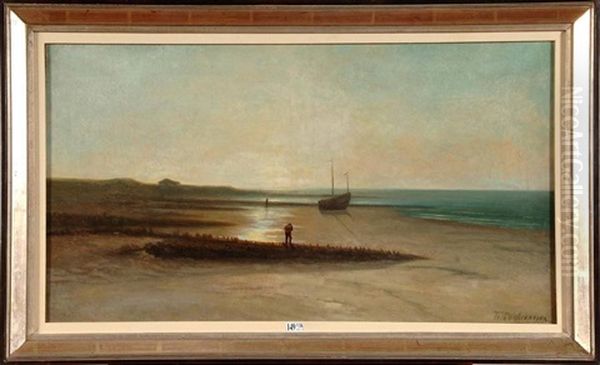 Plage De La Panne Animee A Maree Basse Oil Painting by Theodore Antoine Tscharner