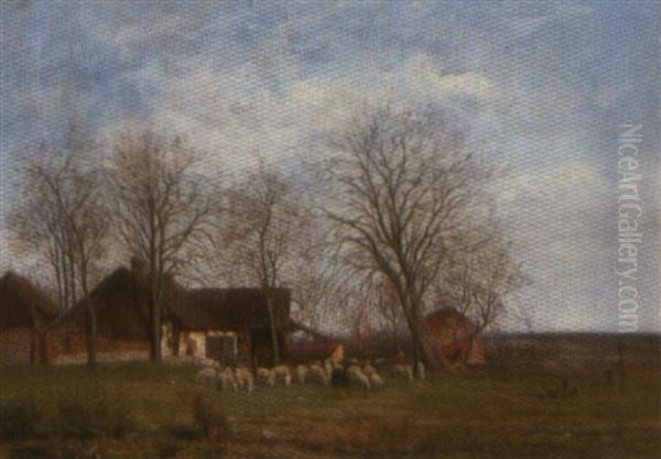 Landschap Met Hoeve En Schapen Oil Painting by Theodore Antoine Tscharner