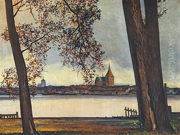 Marienkirche Im Herbst (rostock) Oil Painting by Egon Tschirch