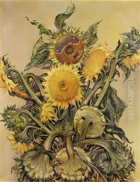 Herbstliche Sonnenblumen Oil Painting by Egon Tschirch