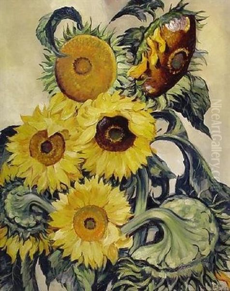 Stilleben Mit Sonnenblumen Oil Painting by Egon Tschirch