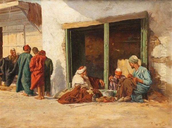 Le Marchand De Chaussures Oil Painting by Pericles Tsirigotis