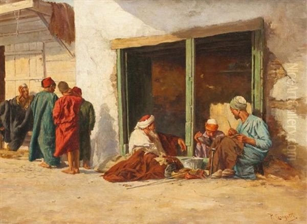 Le Marchand De Chaussures Oil Painting by Pericles Tsirigotis