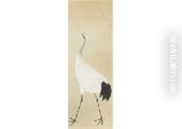 Crying Crane Oil Painting by Bakusen Tsuchida