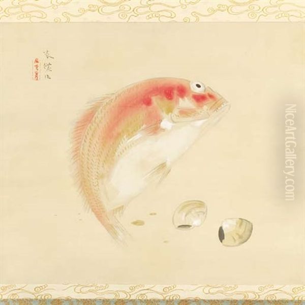 Bream And Clam Oil Painting by Bakusen Tsuchida