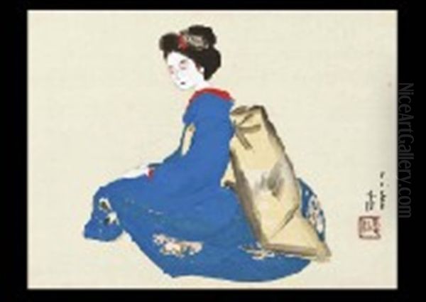 Maiko Oil Painting by Bakusen Tsuchida