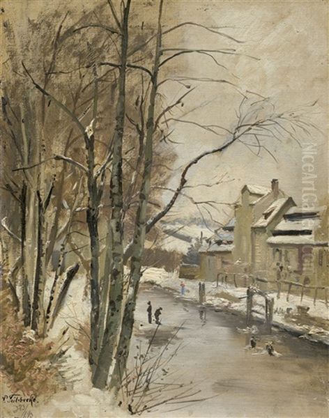 Eisvergnugen Auf Der Leutra In Jena Oil Painting by Paul Wilhelm Tuebbecke