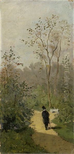 Spazierganger Im Park An Der Ilm In Weimar Oil Painting by Paul Wilhelm Tuebbecke