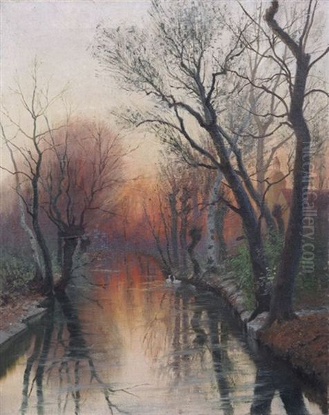 Abendstimmung Am Flus Oil Painting by Paul Wilhelm Tuebbecke