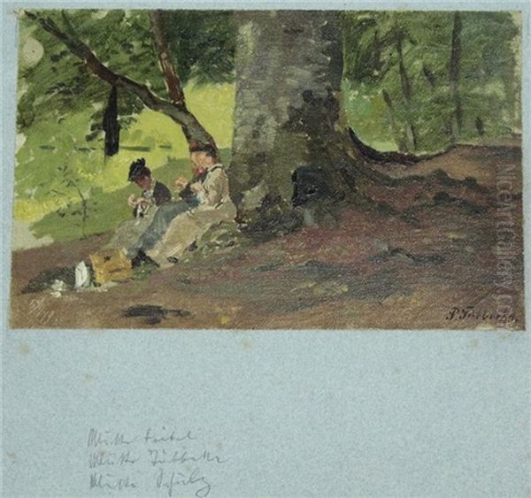 Drei Damen Bei Der Nadelarbeit Im Wald Oil Painting by Paul Wilhelm Tuebbecke