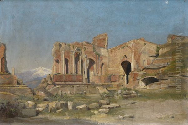 Ruine Des Theaters Zu Taormina Auf Sizilien Oil Painting by Max (Prof.) Tubenthal