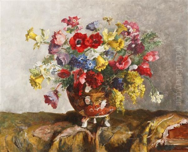 Blumenstraus In Vase Oil Painting by Karl Tucek