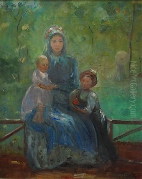 Mother And Children Oil Painting by Marie Tuck