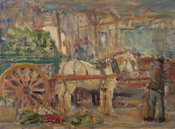 Market Scene Oil Painting by Marie Tuck