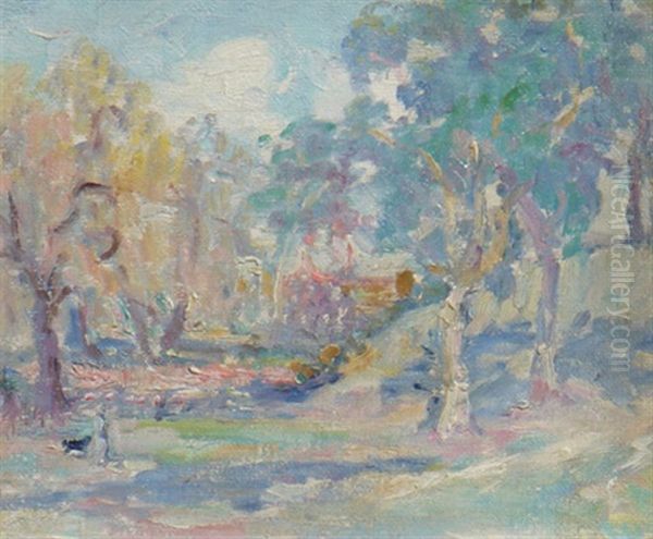 Figures In Landscape Oil Painting by Marie Tuck