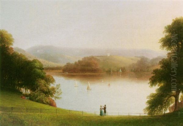 View Of The River Exe And Powderham From The Grounds Of Captain Wolridge At Lympstone Oil Painting by John Wallace Tucker