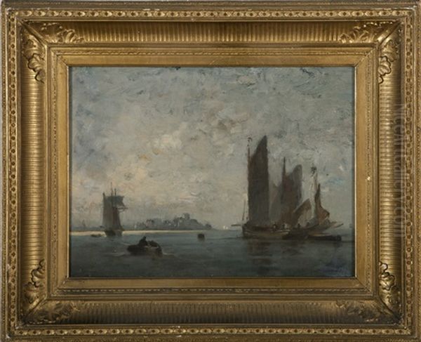 Sailboats In A Harbor Oil Painting by Stephen Salisbury Tuckerman