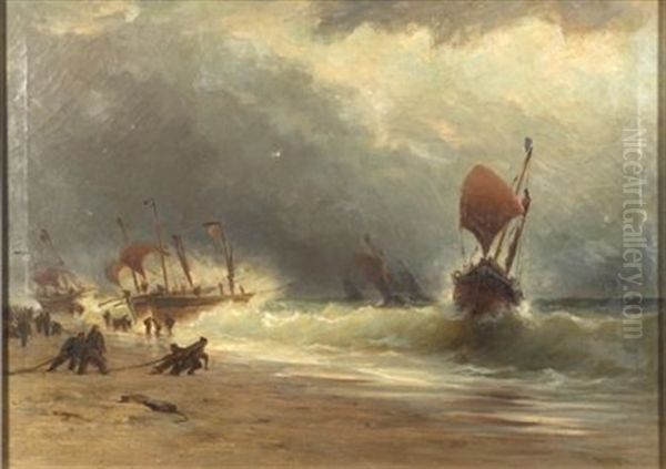 The Stranding Of Fishing Boats At Hastings, England Oil Painting by Stephen Salisbury Tuckerman