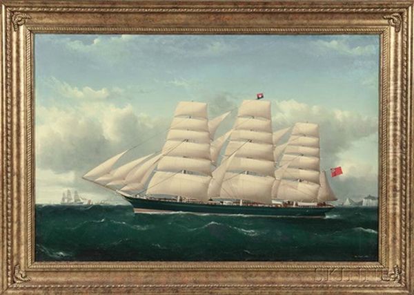 Portrait Of A Three-masted Vessel Oil Painting by Frederick Tudgay