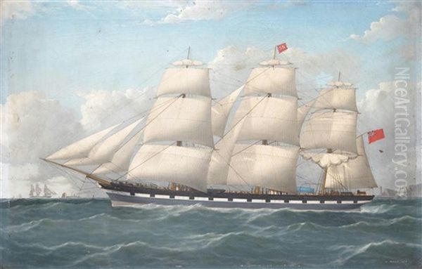 The Sailing Barque City Of Amoy, In The English Channel With The Needles In The Background Oil Painting by Frederick Tudgay