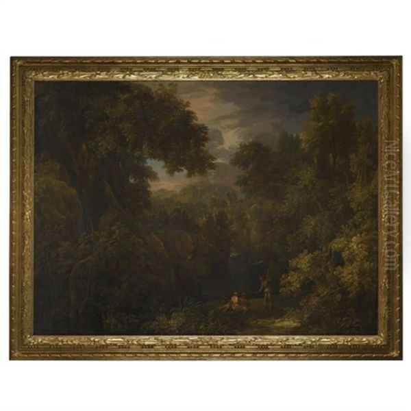 Figures In A Wooded Landscape by Joseph Tudor