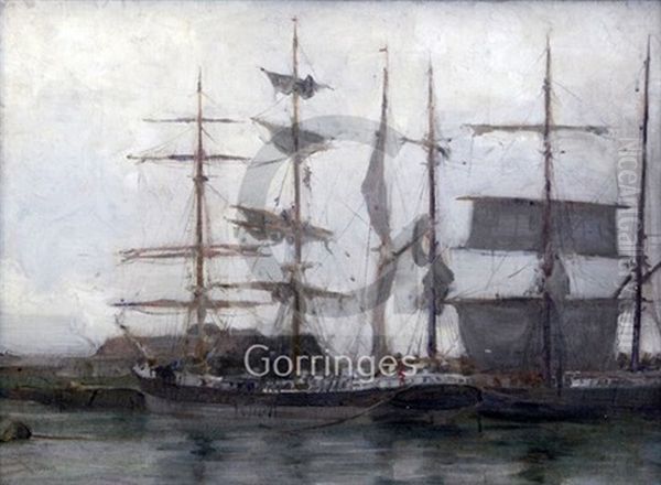 Shipping In Harbour Oil Painting by Henry Scott Tuke