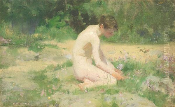 Sea-pinks Oil Painting by Henry Scott Tuke