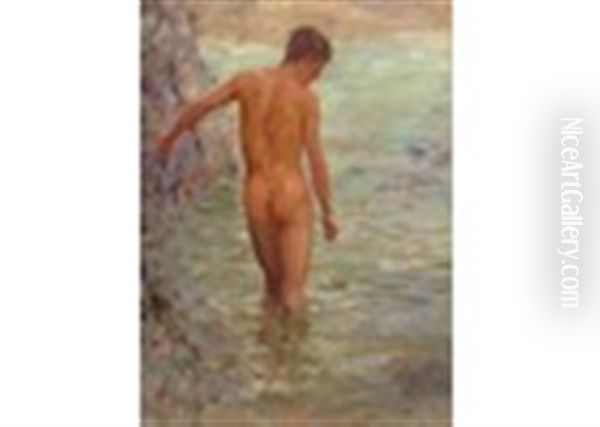 Young Man Bathing Oil Painting by Henry Scott Tuke