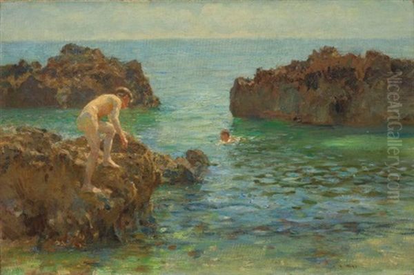 Boys Bathing Oil Painting by Henry Scott Tuke