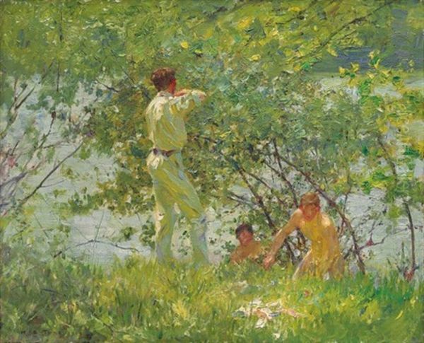 Leafy June Oil Painting by Henry Scott Tuke