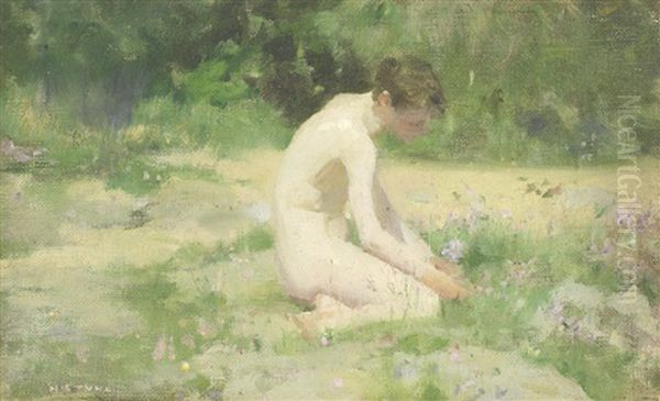 Sea-pinks Oil Painting by Henry Scott Tuke