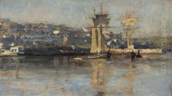 Still Waters, Falmouth Harbour Oil Painting by Henry Scott Tuke