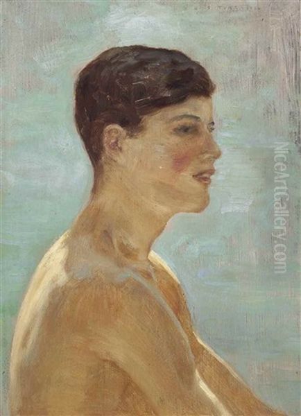 Profile Of Donald Rolph Oil Painting by Henry Scott Tuke