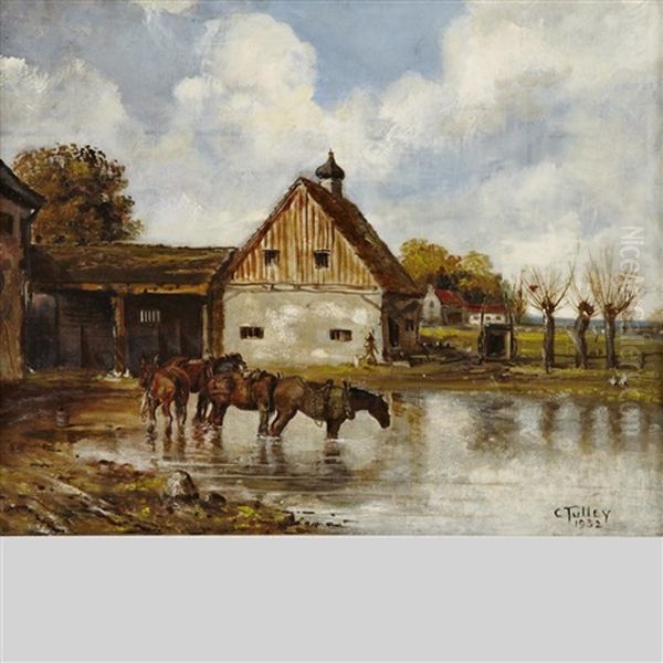 Horses Cooling Their Feet After A Day Of Plowing Oil Painting by Charles Tulley