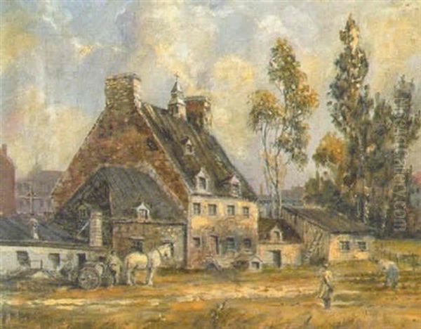 Farmhouse And Figures Oil Painting by Charles Tulley