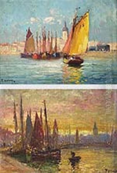 Harbour At Dusk (+ Summer Sail, Smaller; 2 Works) Oil Painting by Sydney Strickland Tully