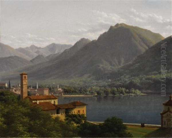 Lago De Lugano Oil Painting by Henri Roland Lancelot Turpin de Crisse