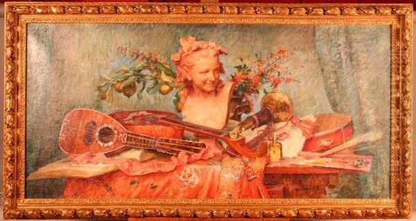 Nature Morte Aux Instruments De Musique Et Buste De Carpeaux Oil Painting by Marie Louise Catherine Breslau