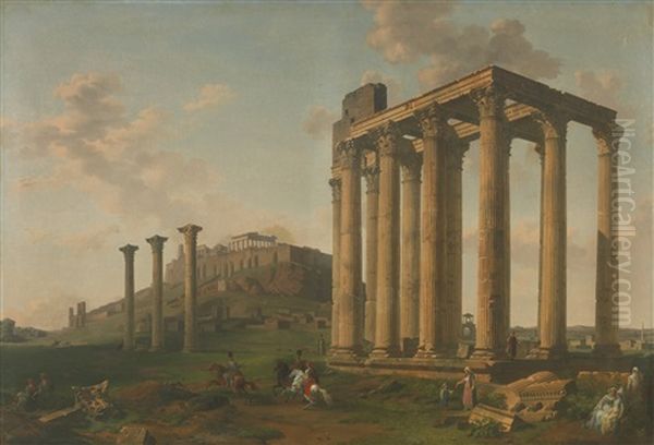 Vue Du Temple De Jupiter Et De L'acropole Oil Painting by Lancelot Theodore Turpin De Crisse