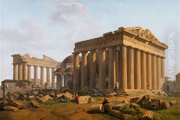 Die Akropolis In Athen Oil Painting by Lancelot Theodore Turpin De Crisse