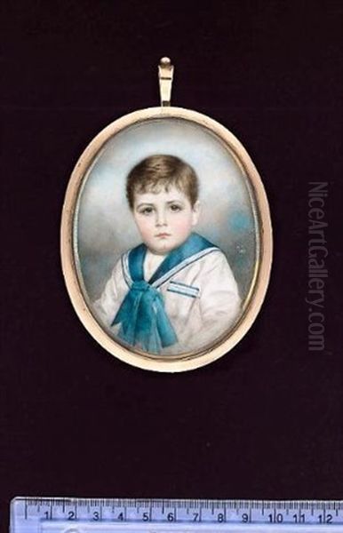 A Young Boy (geoffrey Staines Bates?), Wearing A Sailor Suit Oil Painting by Charles James Turrell