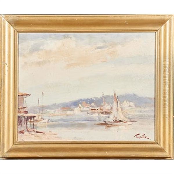 Untitled (harbor Scene) Oil Painting by Arnold E. Turtle