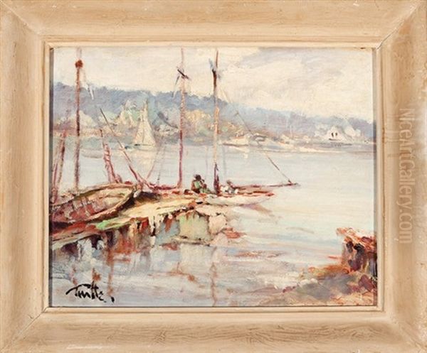 Sailboats On The Lake Oil Painting by Arnold E. Turtle