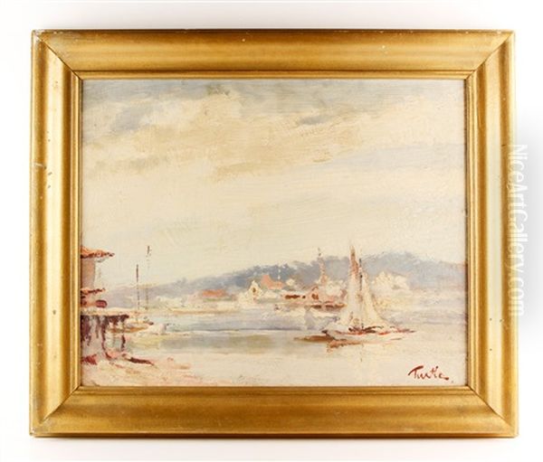 Harbor Scene Oil Painting by Arnold E. Turtle