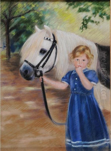 Jeune Fille Au Cheval Blanc Oil Painting by Marie Louise Catherine Breslau